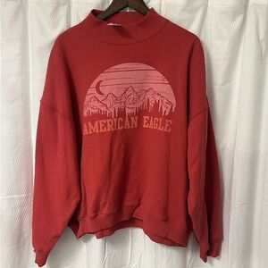 NWT American Eagle AE Womens Size XL Red Sweatshirt Mock Neck Mountains Outdoor